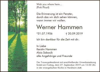 Traueranzeige von Werner Hammen von vrm-trauer