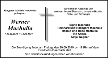 Traueranzeige von Werner Machulla von vrm-trauer
