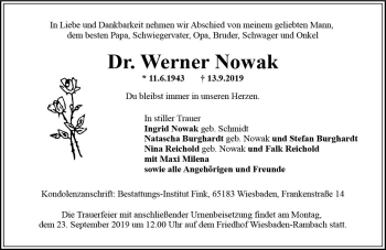 Traueranzeige von Werner Nowak von vrm-trauer