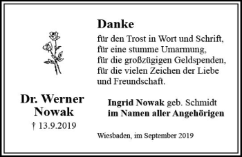Traueranzeige von Werner Nowak von vrm-trauer