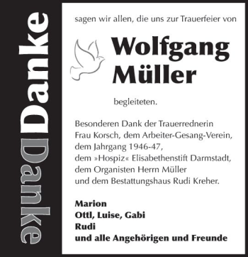 Traueranzeige von Wolfgang Müller von vrm-trauer