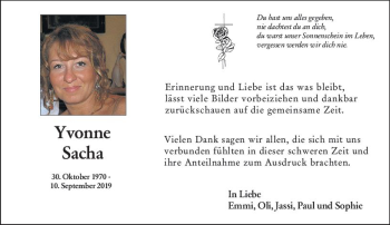 Traueranzeige von Yvonne Sacha von vrm-trauer