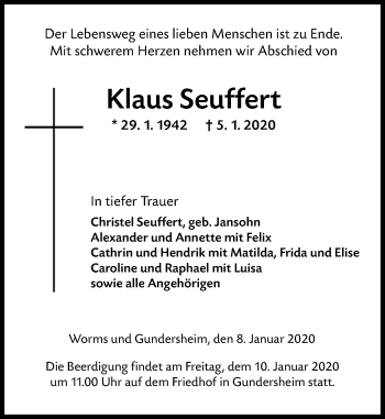 Traueranzeige von Klaus Seuffert von VRM-TRAUER