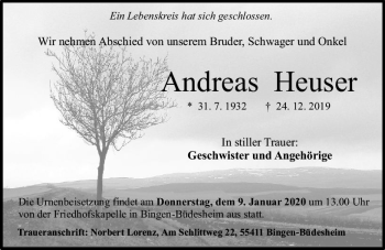 Traueranzeige von Andreas Heuser von vrm-trauer