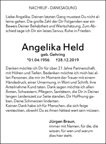Traueranzeige von Angelika Held von vrm-trauer