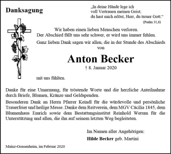 Traueranzeige von Anton Becker von vrm-trauer