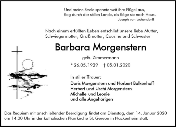 Traueranzeige von Barbara Morgenstern von vrm-trauer