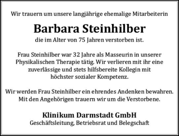 Traueranzeige von Barbara Steinhilber von vrm-trauer
