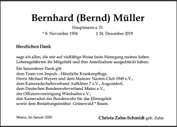 Traueranzeige von Bernhard  Müller von vrm-trauer
