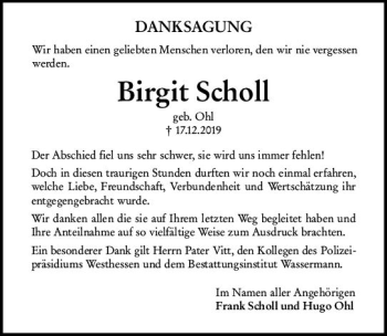 Traueranzeige von Birgit Scholl von vrm-trauer
