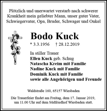 Traueranzeige von Bodo Kuck von vrm-trauer