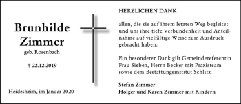 Traueranzeige von Brunhilde Zimmer von vrm-trauer