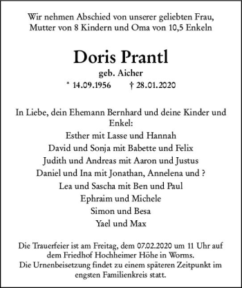 Traueranzeige von Doris Prantl von vrm-trauer