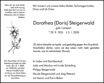 Traueranzeige von Dorothea Steigerwald von vrm-trauer