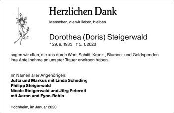 Traueranzeige von Dorothea Steigerwald von vrm-trauer