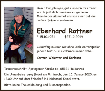 Traueranzeige von Eberhard Rottner von vrm-trauer