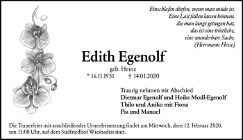 Traueranzeige von Edith Egenolf von vrm-trauer