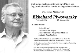 Traueranzeige von Ekkehard Piwowarsky von vrm-trauer