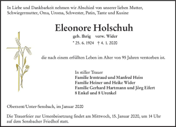Traueranzeige von Eleonore Holschuh von vrm-trauer