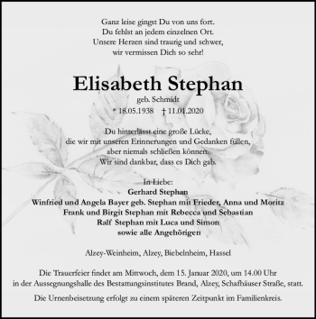 Traueranzeige von Elisabeth Stephan von vrm-trauer