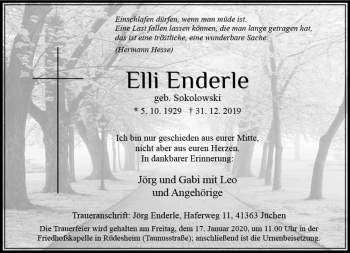 Traueranzeige von Elli Enderle von vrm-trauer