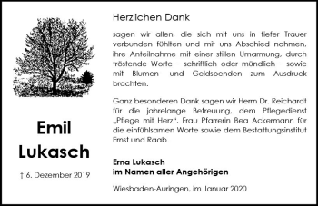 Traueranzeige von Emil Lukasch von vrm-trauer