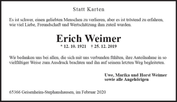 Traueranzeige von Erich Weimer von vrm-trauer