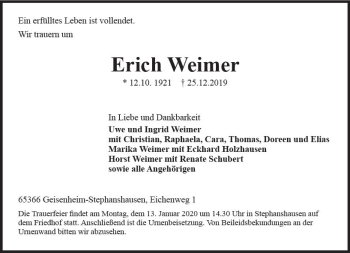 Traueranzeige von Erich Weimer von vrm-trauer