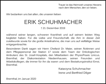 Traueranzeige von Erik Schuhmacher von vrm-trauer