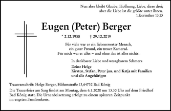 Traueranzeige von Eugen  Berger von vrm-trauer