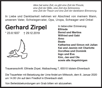 Traueranzeige von Gerhard Zirpel von vrm-trauer