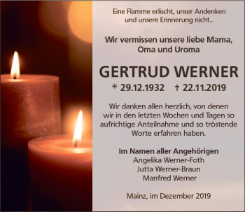 Traueranzeige von Gertrud Werner von vrm-trauer