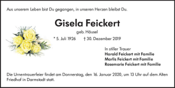 Traueranzeige von Gisela Feickert von vrm-trauer