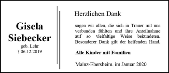 Traueranzeige von Gisela Siebecker von vrm-trauer