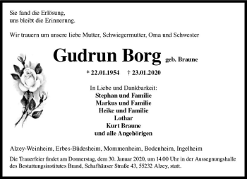 Traueranzeige von Gudrun Borg von vrm-trauer