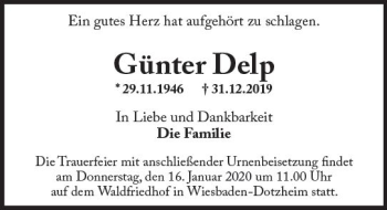 Traueranzeige von Günter Delp von vrm-trauer