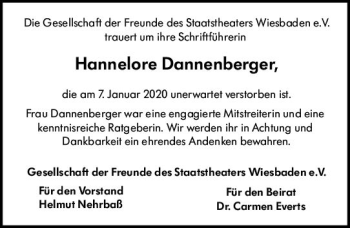 Traueranzeige von Hannelore Dannenberger von vrm-trauer