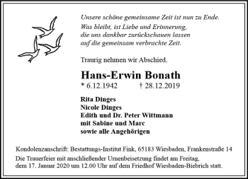 Traueranzeige von Hans-Erwin Bonath von vrm-trauer