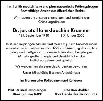 Traueranzeige von Hans-Joachim Kraemer von vrm-trauer