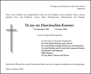 Traueranzeige von Hans-Joachim Kraemer von vrm-trauer