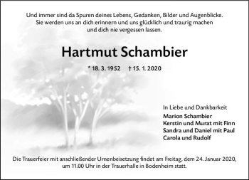 Traueranzeige von Hartmut Schambier von vrm-trauer