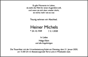 Traueranzeige von Heiner Michels von vrm-trauer