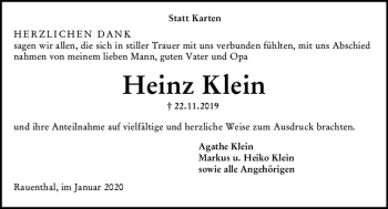Traueranzeige von Heinz Klein von vrm-trauer
