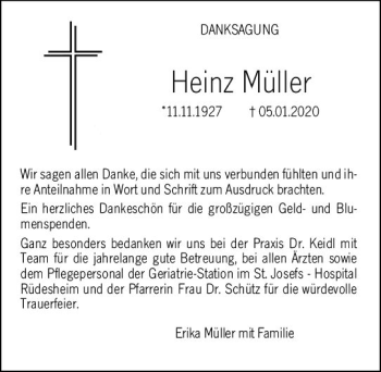 Traueranzeige von Heinz Müller von vrm-trauer
