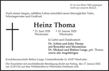 Traueranzeige von Heinz Thoma von vrm-trauer