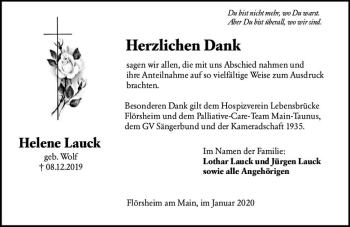 Traueranzeige von Helene Lauck von vrm-trauer