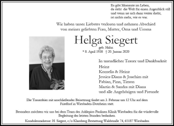 Traueranzeige von Helga Siegert von vrm-trauer