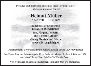 Traueranzeige von Helmut Müller von vrm-trauer