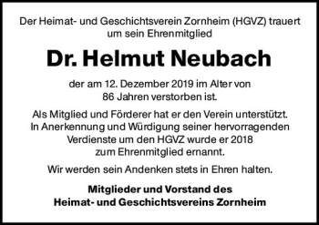 Traueranzeige von Helmut Neubach von vrm-trauer