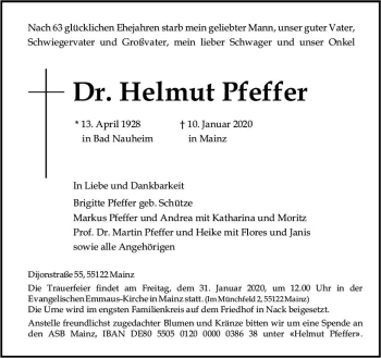 Traueranzeige von Helmut Pfeffer von vrm-trauer